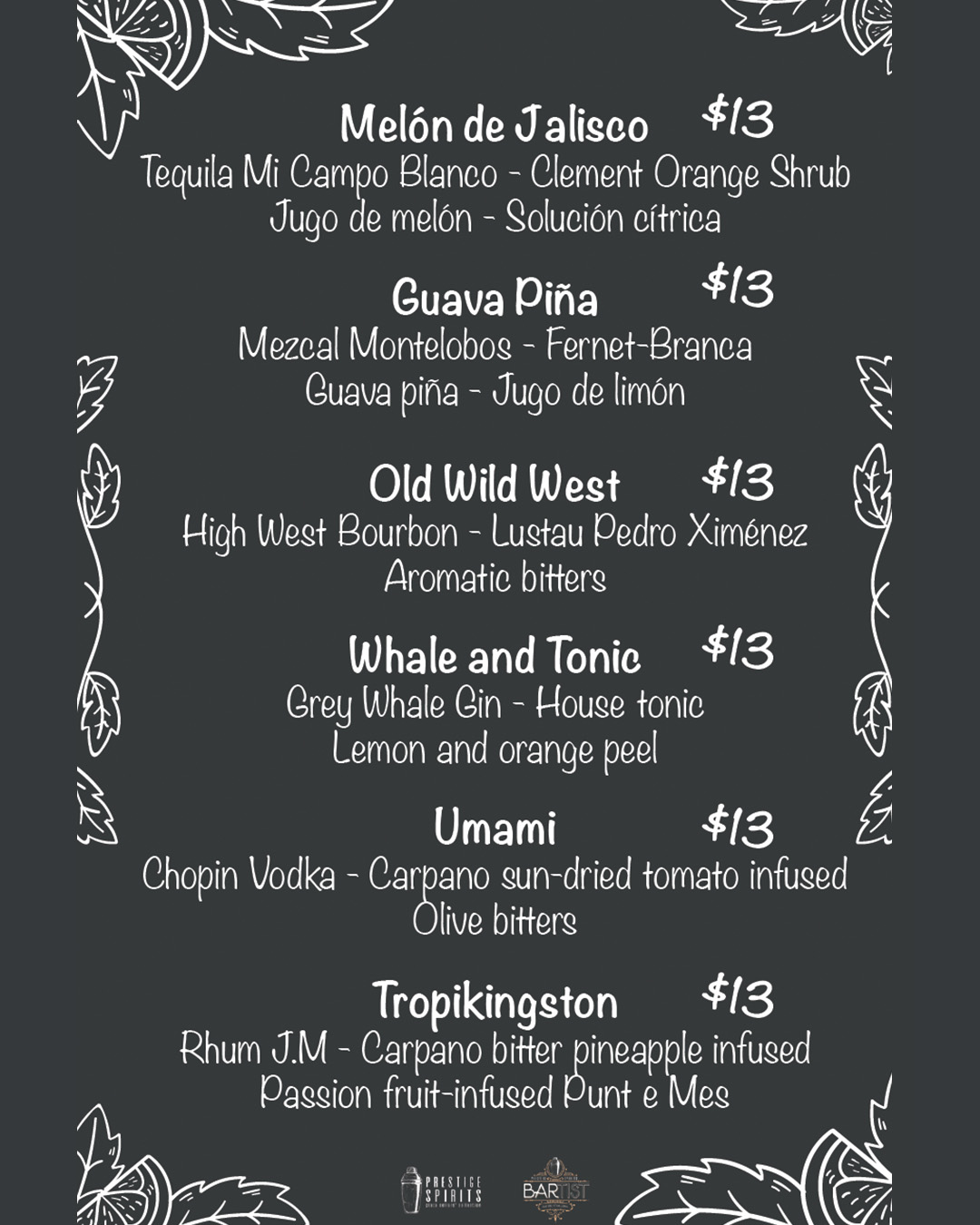Entre Copas menu