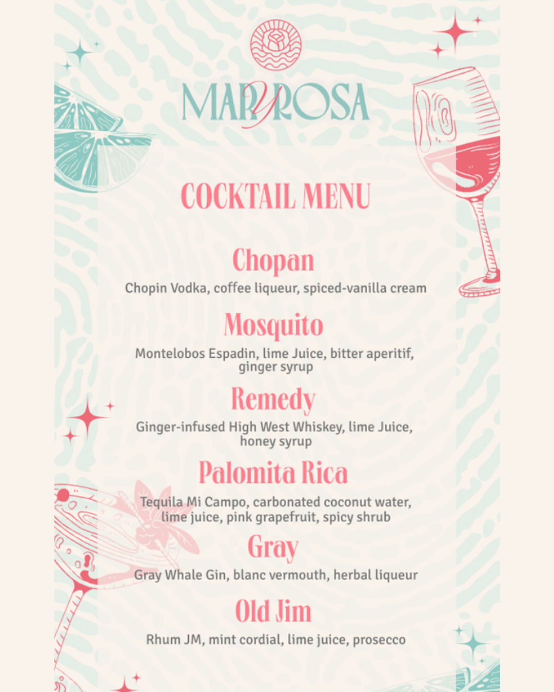Mar & Rosa Hotel menu
